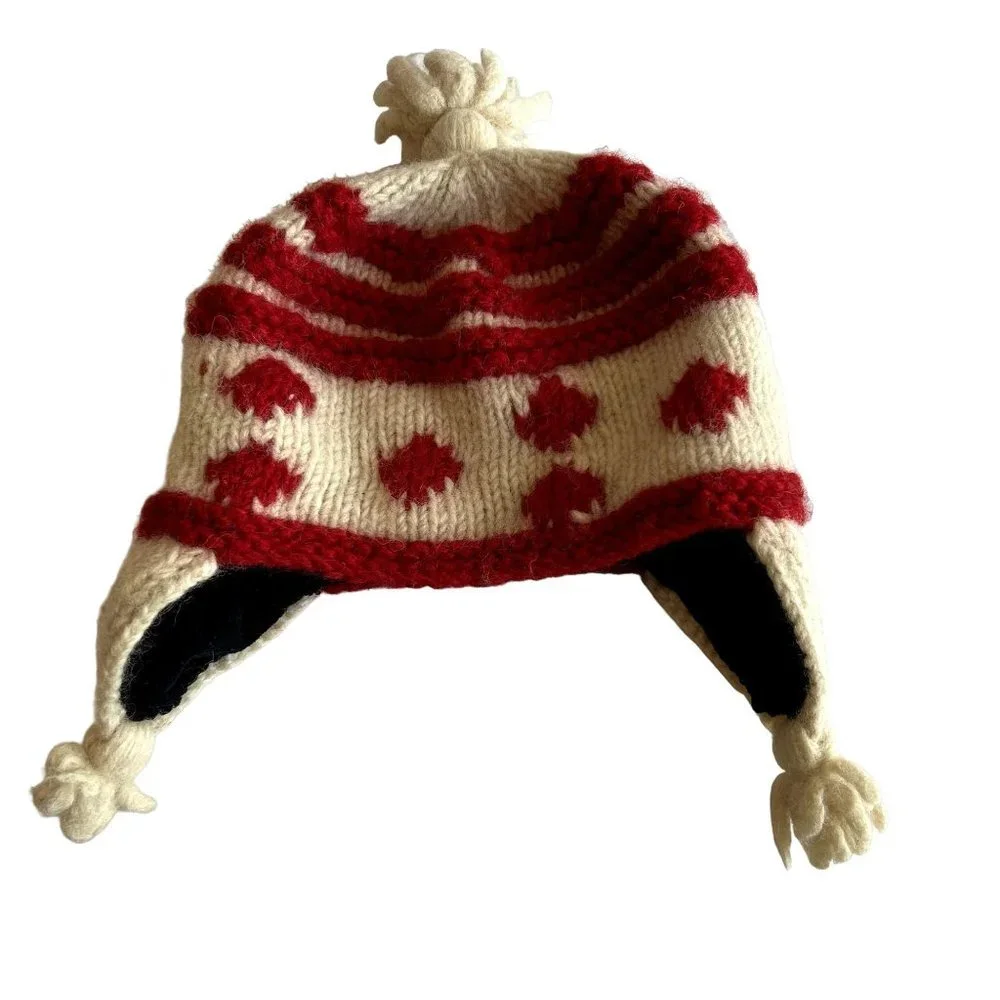 Seasons‎ of Cannon Falls wool hat-cream/red with fleece lining